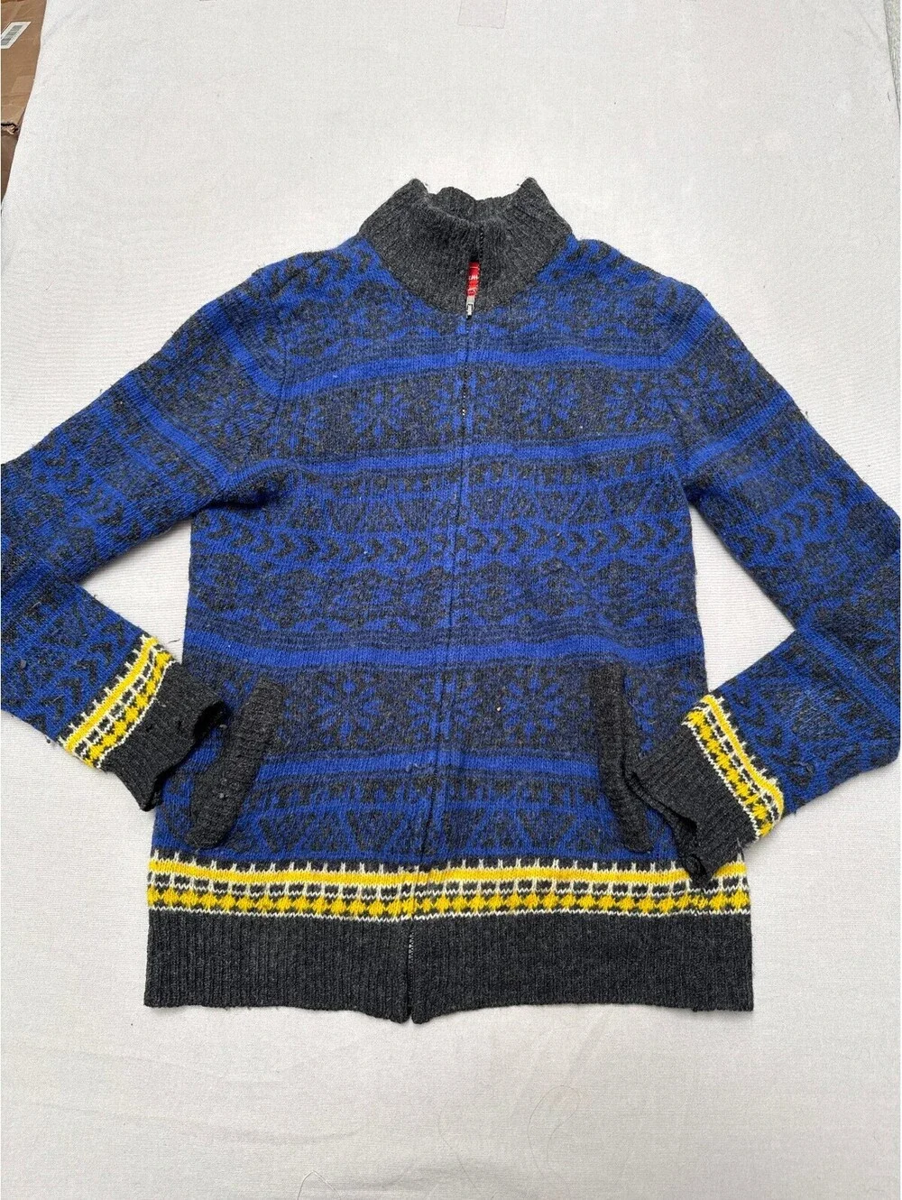 Summit Sweater European Blue Black Yellow Zip-Up UK - M